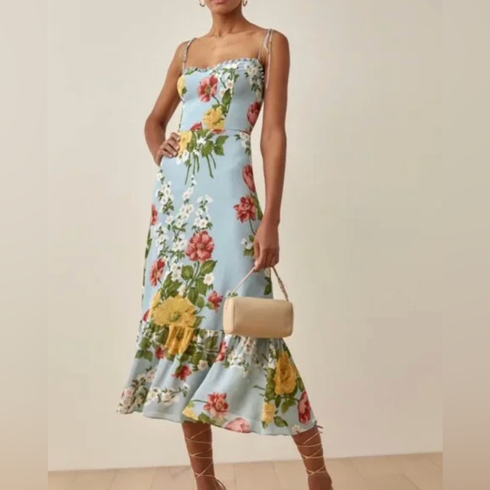 Reformation Light Blue Floral Midi Dress